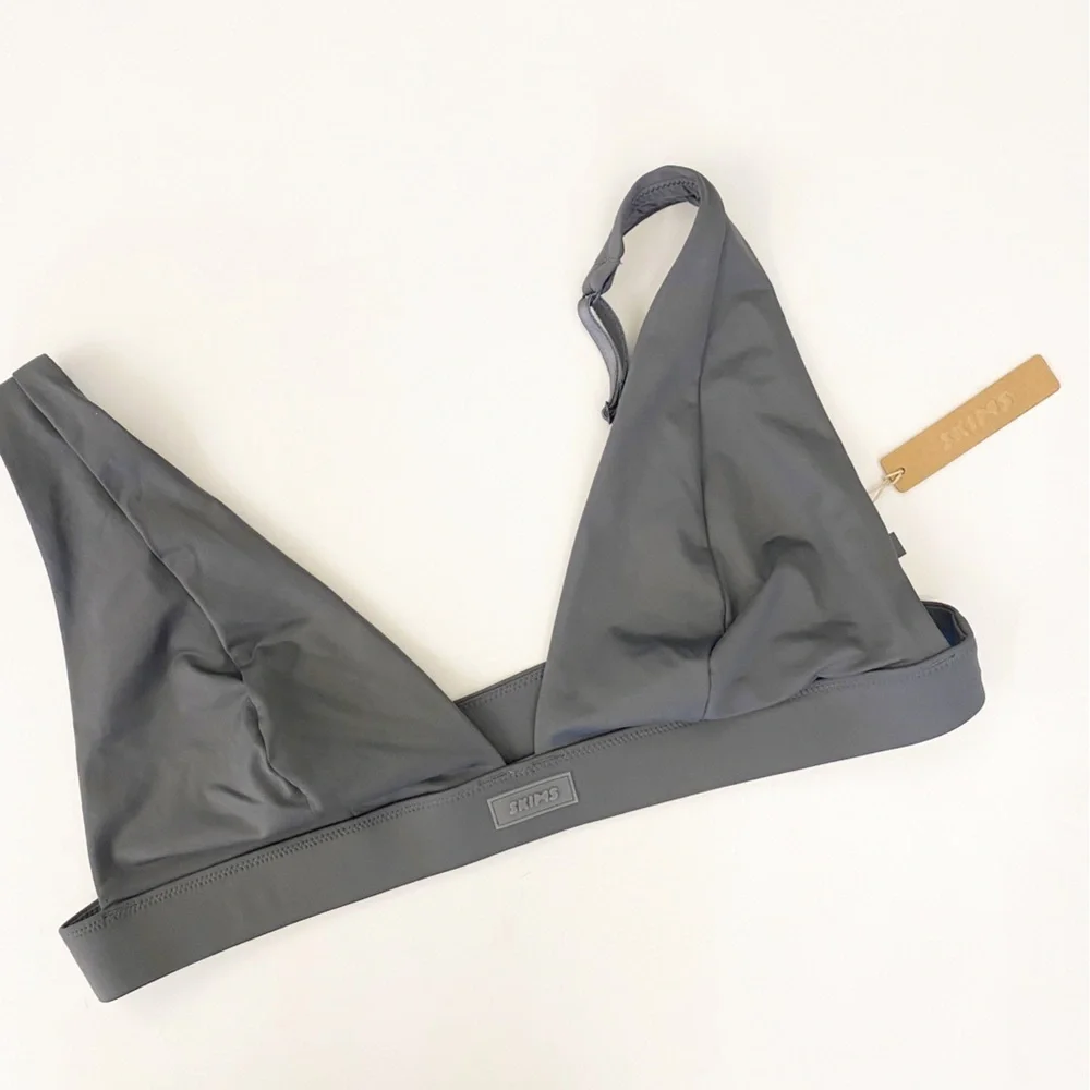 SKIMS || Signature Swim Plunge Bikini Top Gunmetal Grey 3X NWT